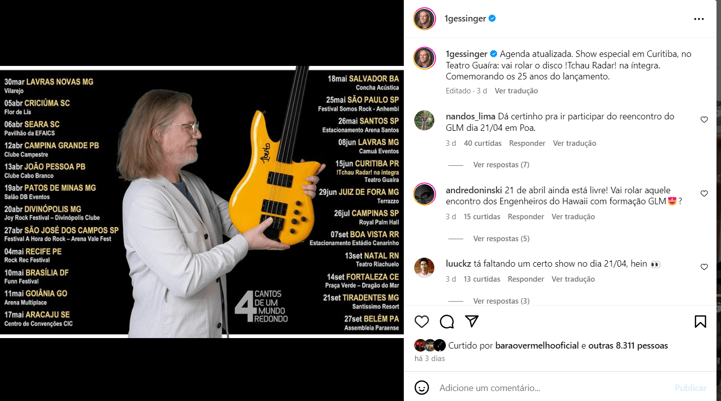 Fãs invadem Instagram de Humberto Gessinger e pedem volta da formação clássica