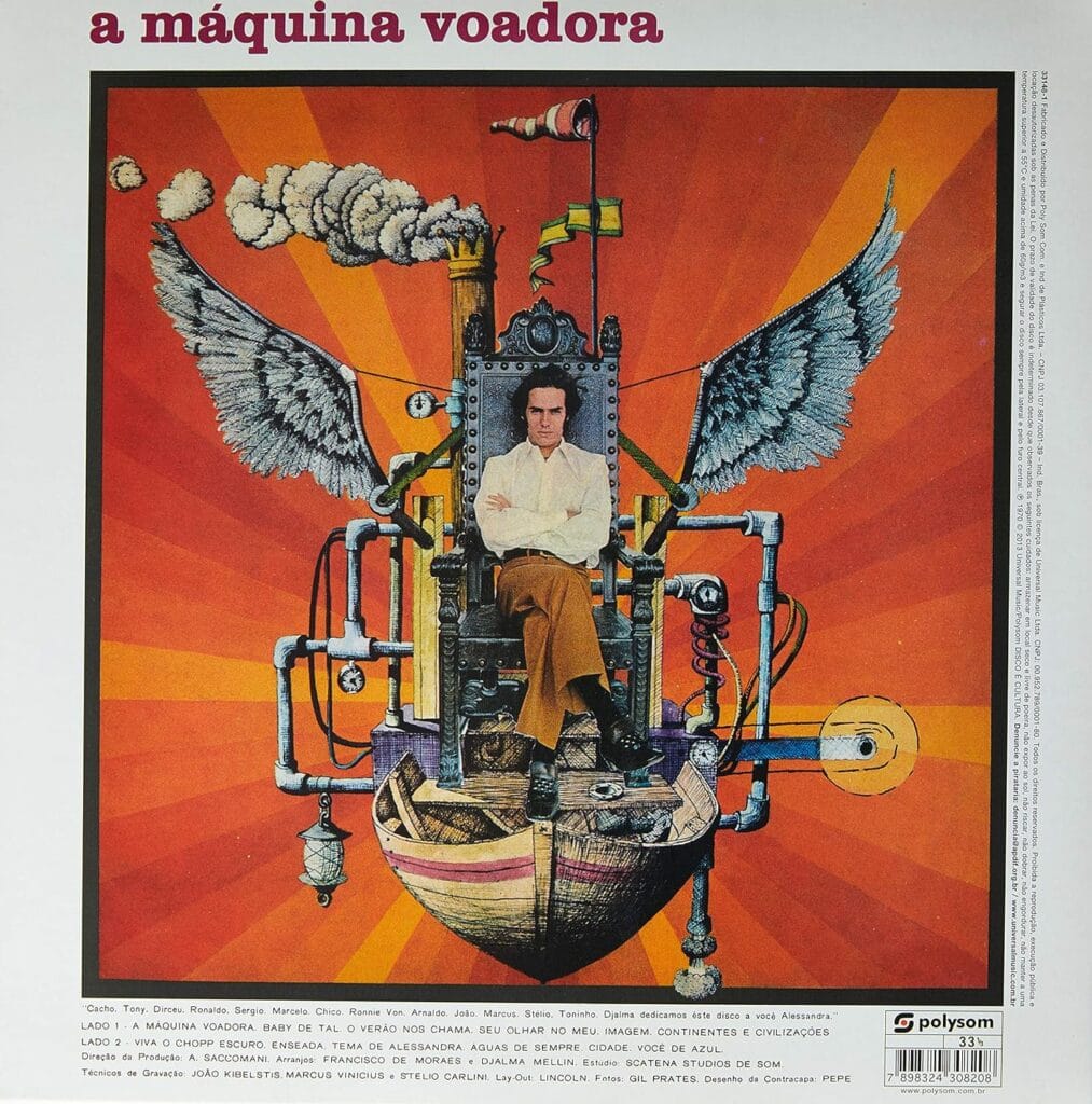 Arte da contracapa do álbum “A máquina voadora” – Polydor