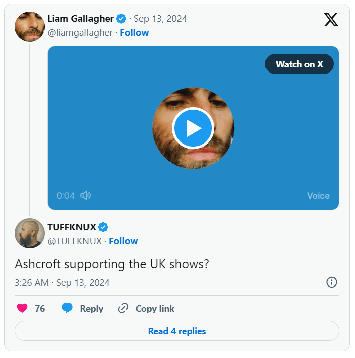 Liam Gallagher responde a rumores sobre Richard Ashcroft abrir a turnê de reunião do Oasis em 2025