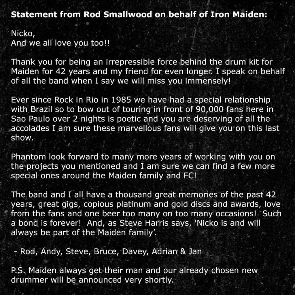 Nicko McBrain anuncia sua saída do Iron Maiden