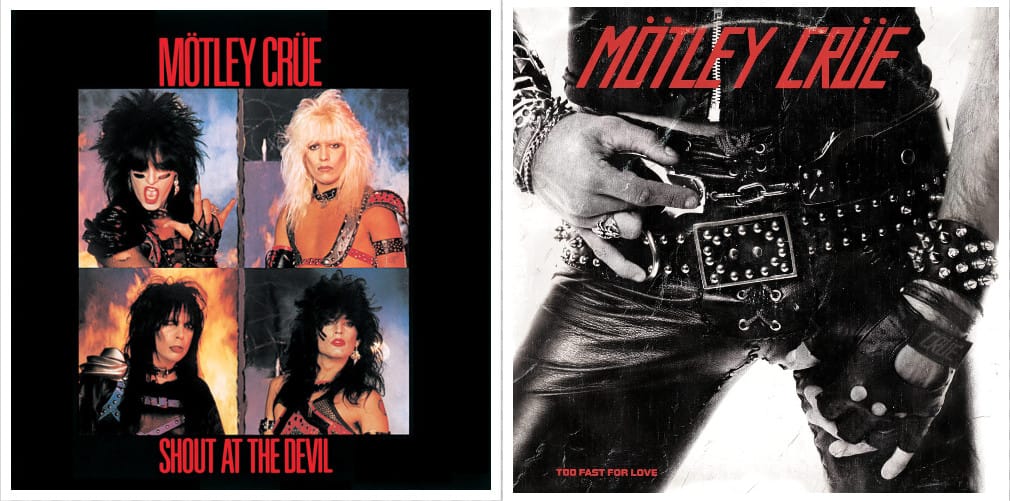 Capa dos discos Shout-at-the-Devil (1981) e Too Fast for Love (1983)