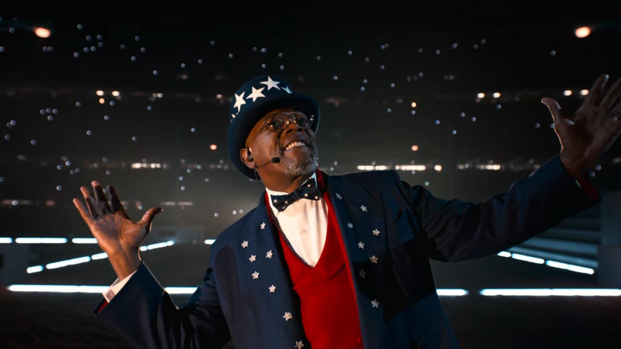 Samuel L. Jackson como Tio Sam no Superbowl LIX