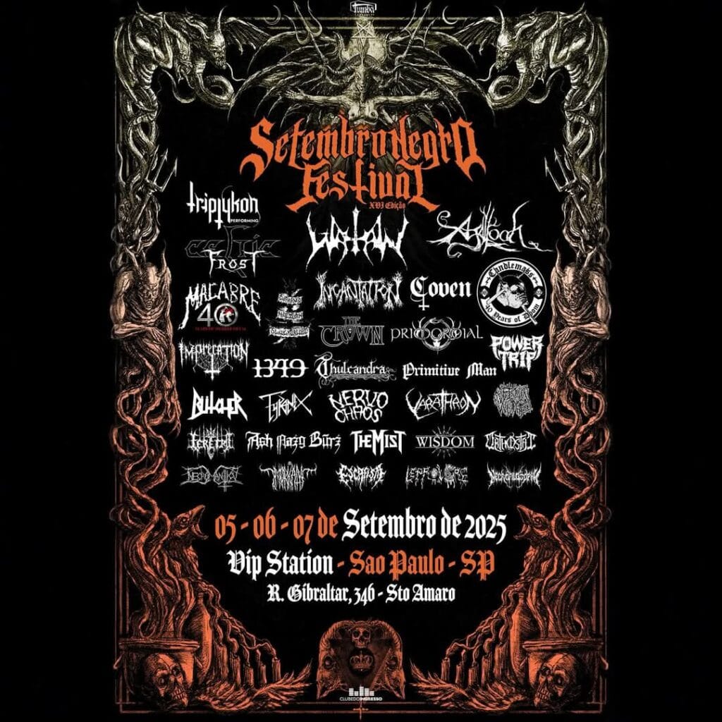 Setembro Negro confirma retorno em 2025 com Triptykon, Watain, Candlemass e mais