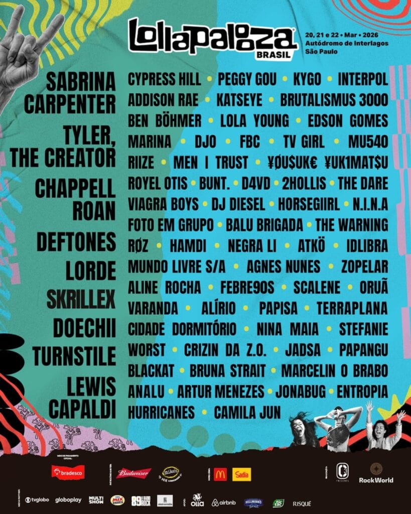 Lollapalooza Brasil 2026 anuncia line-up completo com Sabrina Carpenter e Tyler, The Creator