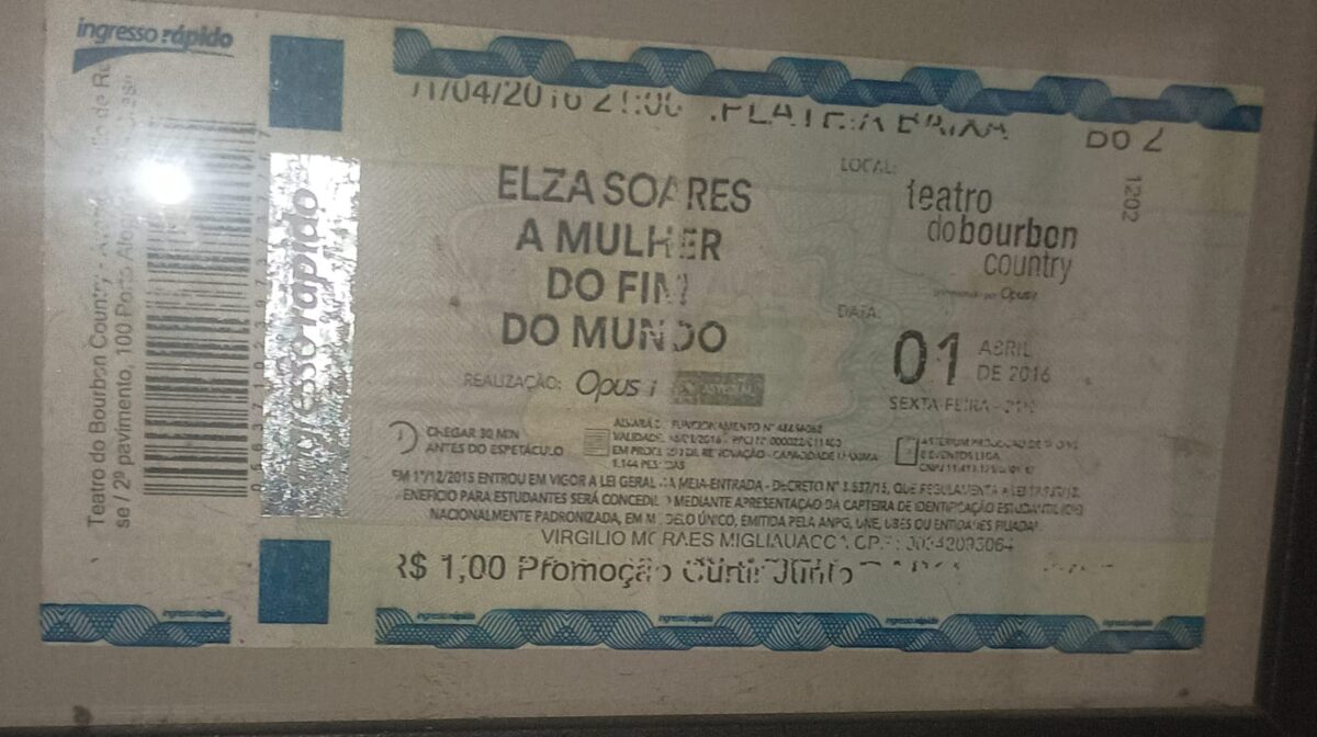 Ingresso de show da turnê “A Mulher do Fim do Mundo” realizado em Porto Alegre em 2016.