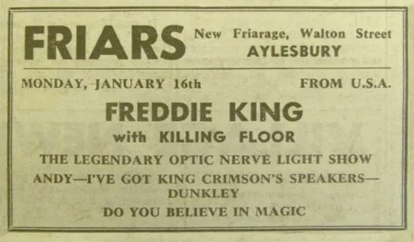 Ingresso do show de Freddie King em 1970.