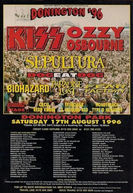 Monsters Of Rock Donington 96′; Créditos: Kerrang Magazine, 1996