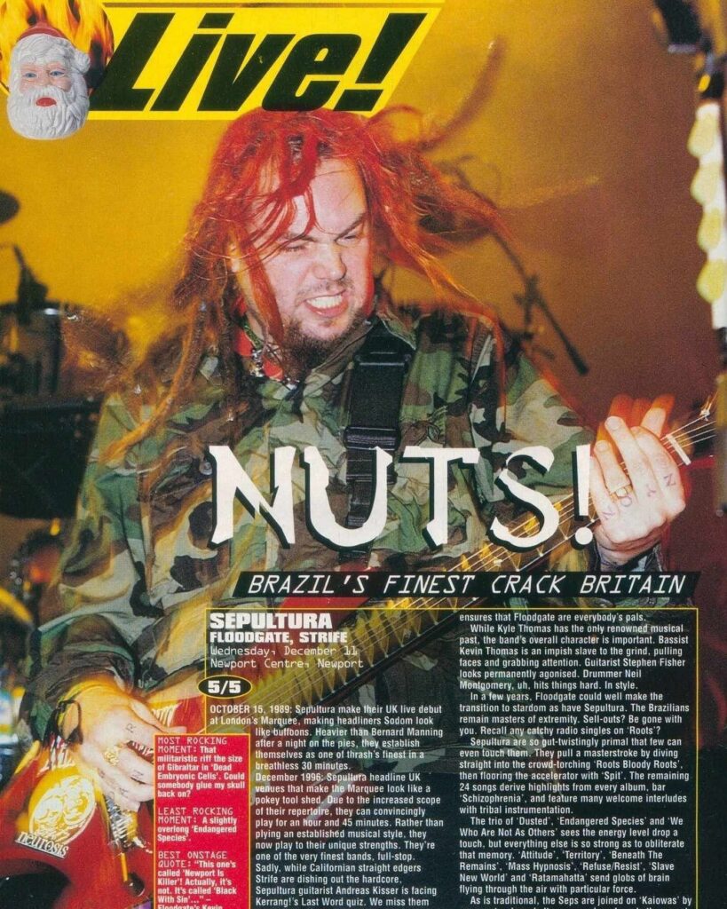 Review da Revista Kerrang sobre o show do Sepultura em Newport Centre, Newport, com Floodgate e Strife como bandas de abertura, 11 de Dezembro (1996);