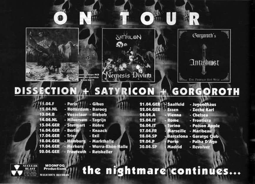 Dissection, Satyricon & Gorgoroth, itinerário de shows da turnê europeia e divulgação dos trabalhos mais recentes; Créditos: Imprensa