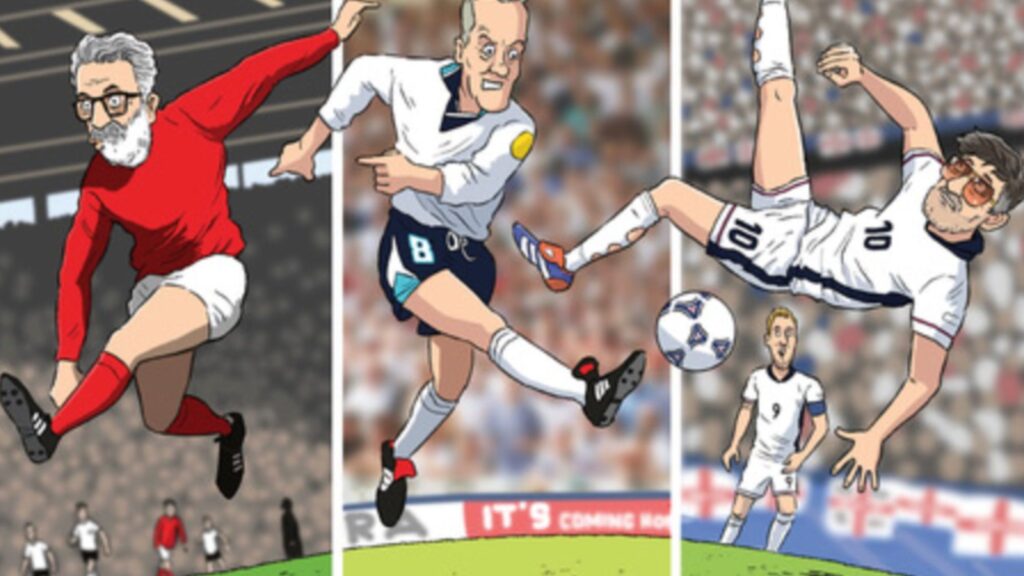 Capa do relançamento de 2026 de "Three Lions"