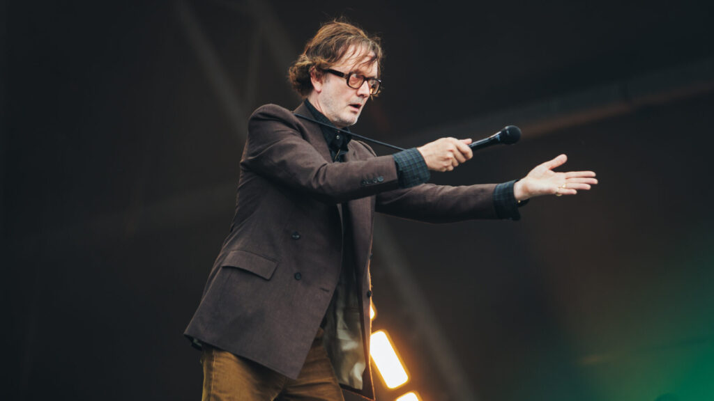 Pulp. Jarvis Cocker performs with at Glastonbury 2025, by Andy Ford